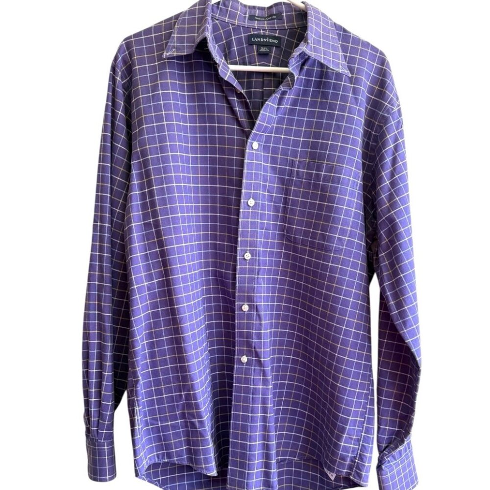 Lands' End Original Oxford Men's Plaid Button-Up Shirt